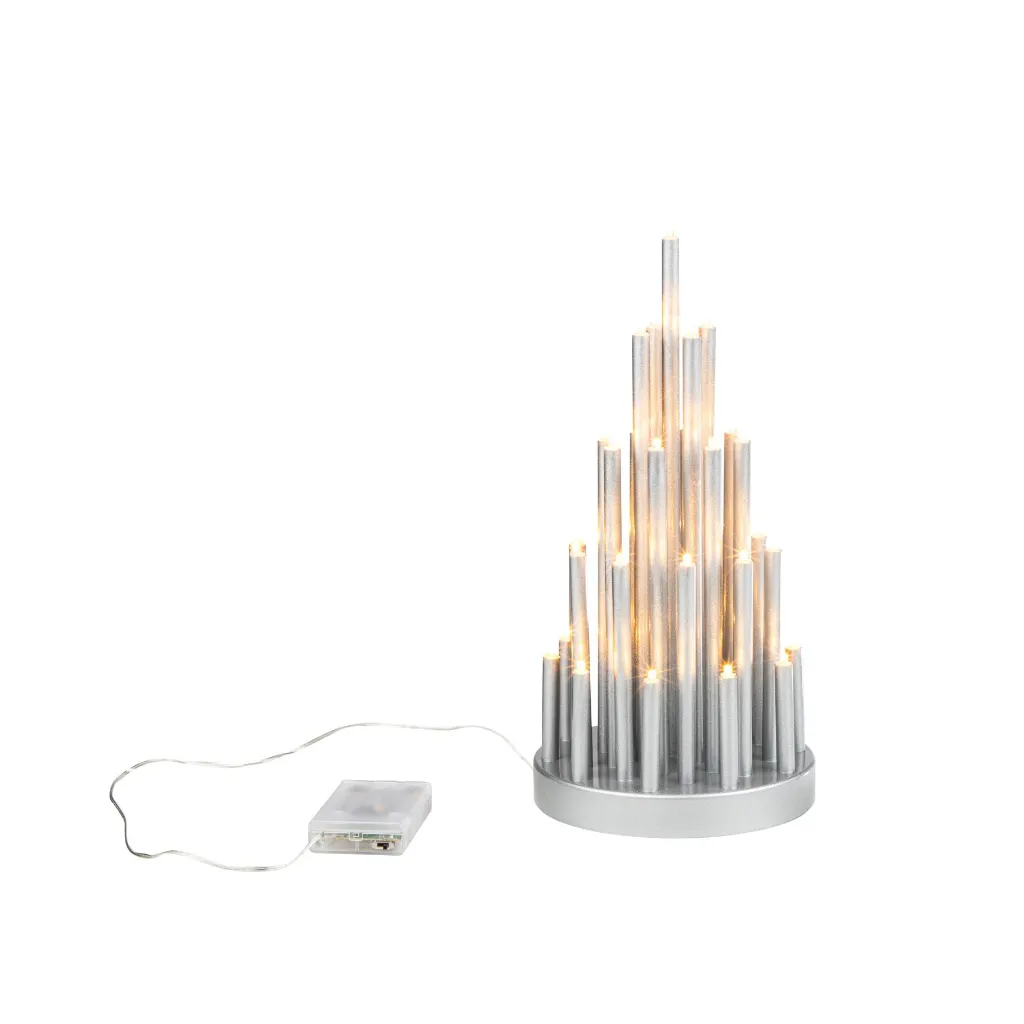 Stimmungsleuchter mit 33 LED rund, silber mit Timer – Galeriebild 1, Artikelnummer 18513