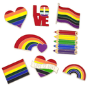 Pride 8er Set Metall-Anstecker verschiedene Designs mit Regenbogen