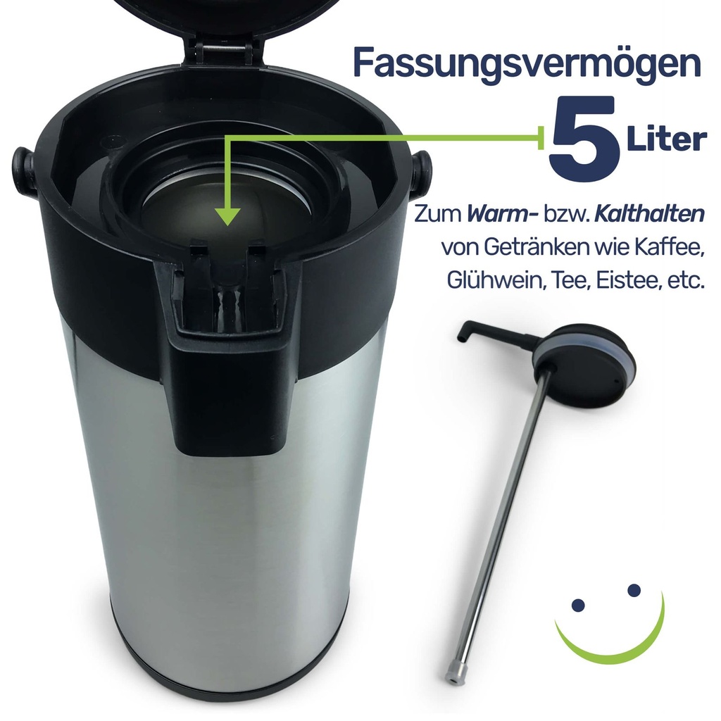 Edelstahl Airport Pumpkanne, 5 Liter- doppelwandig, auslaufsicher – Galeriebild 8, Artikelnummer 10106