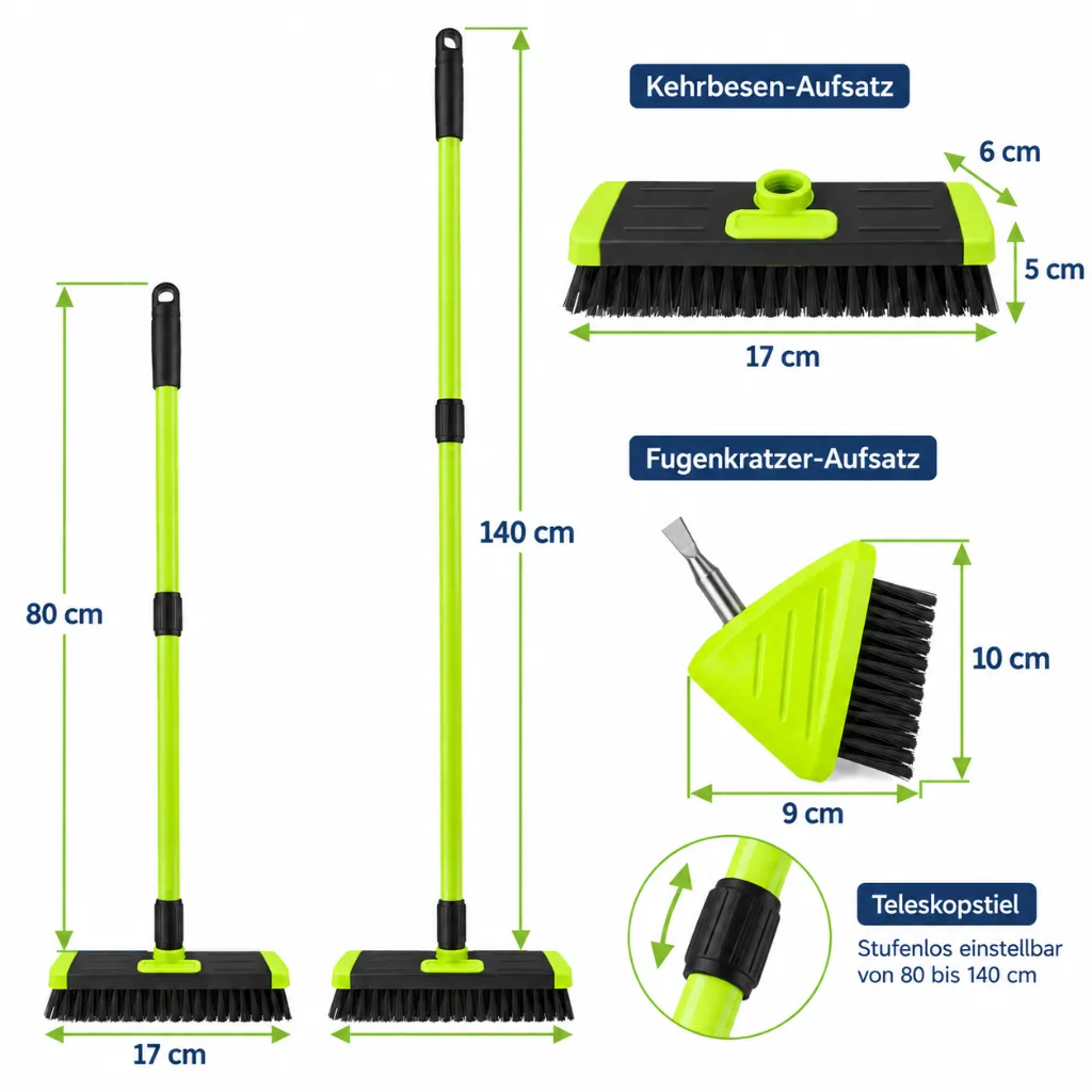 3 in 1 Fugenbürste mit Teleskopstiel 80–140 cm – Galeriebild 1, Artikelnummer 12779