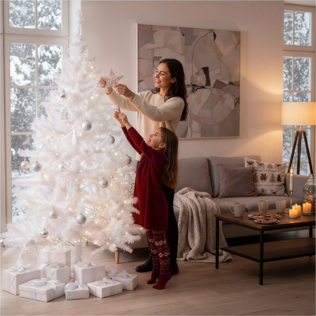 Weißer Weihnachtsbaum 180 cm künstlicher Tannenbaum 600 Zweigen – Galeriebild 8, Artikelnummer 3304