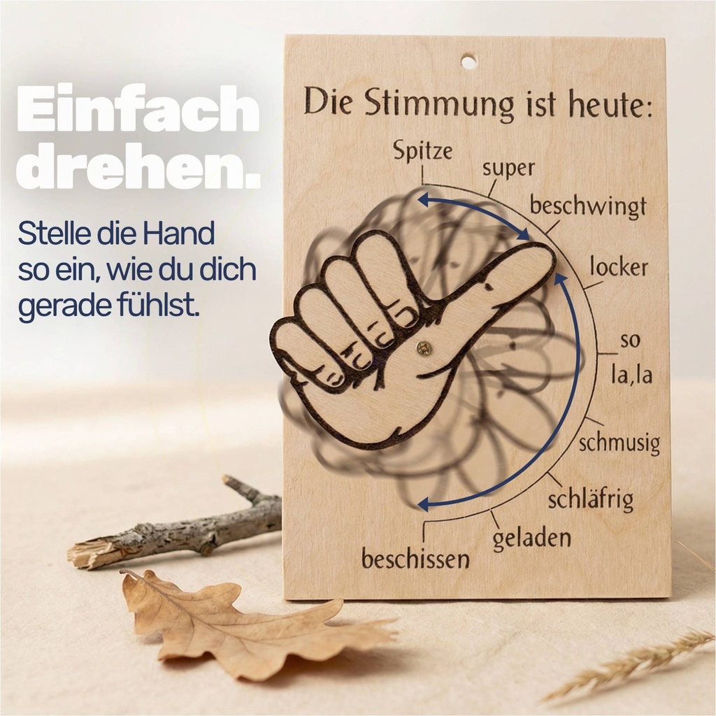 Stimmungsbarometer Türschild aus Holz mit drehbarem Daumen 17x11 cm – Galeriebild 2, Artikelnummer 1981