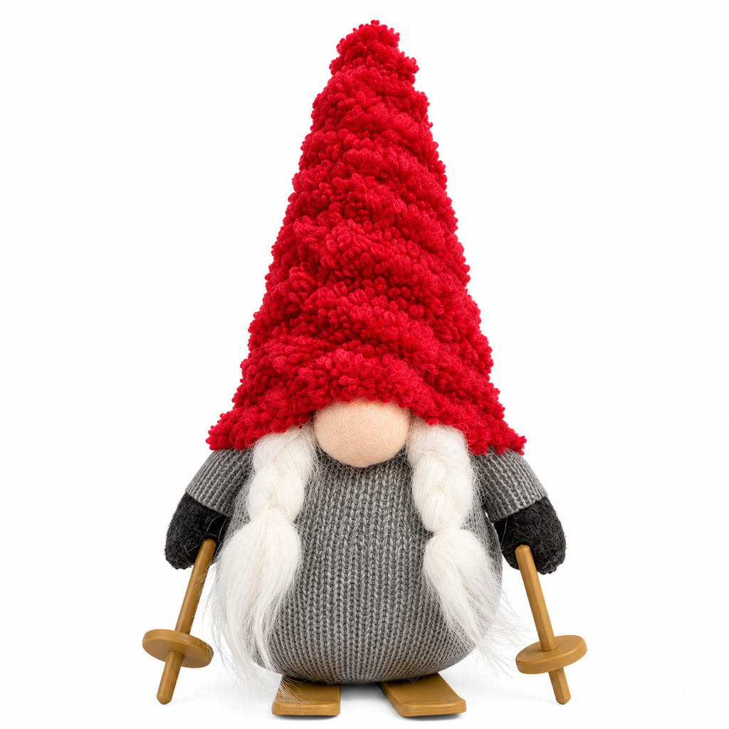 Dekofigur Wichtel mit Ski 20 cm rote Zipfelmütze Weihnachtsdeko, Artikelnummer 18500