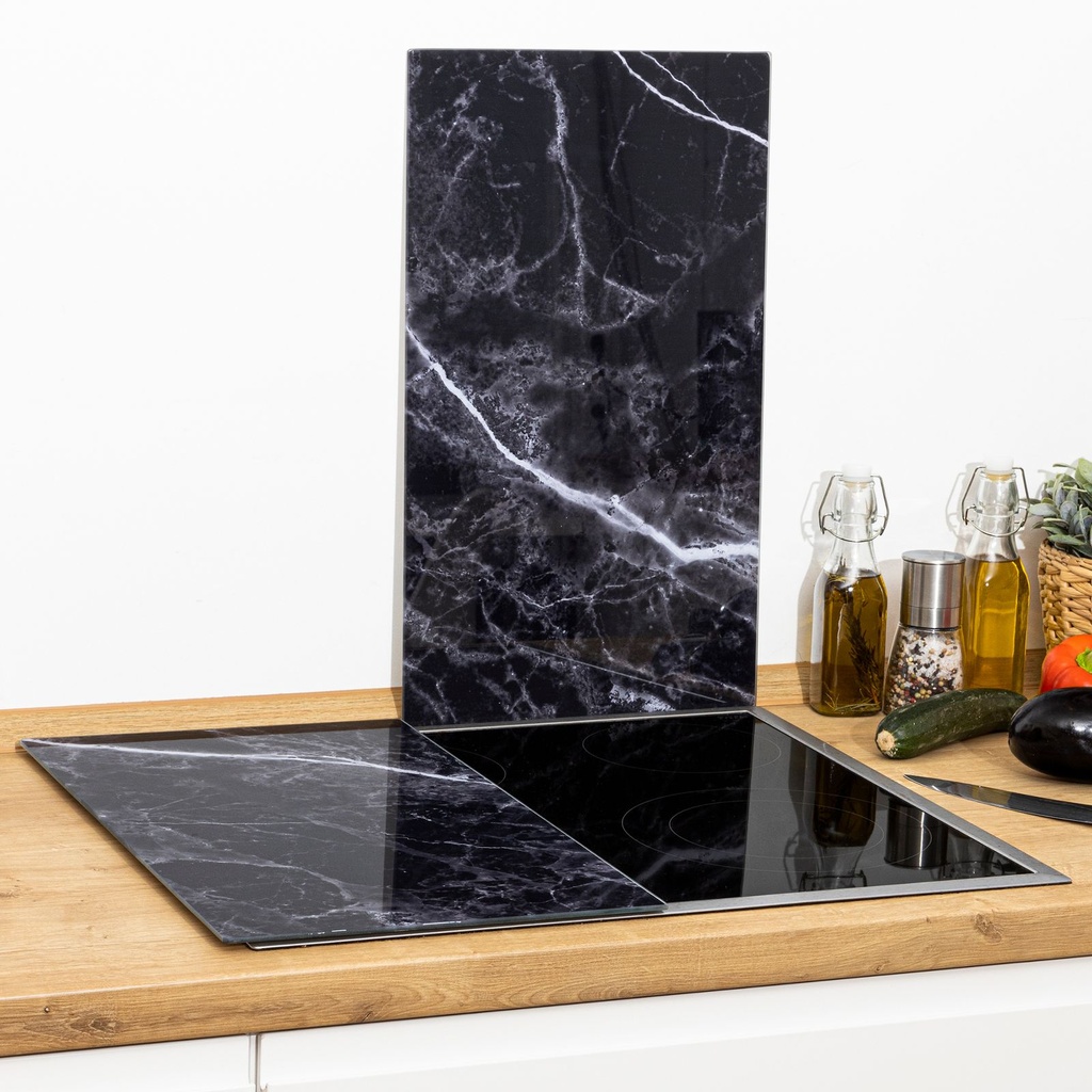 2er Set Herdabdeckplatten Glas Marmor Schwarz – Schutz & Arbeitsfläche – Galeriebild 1, Artikelnummer 17197