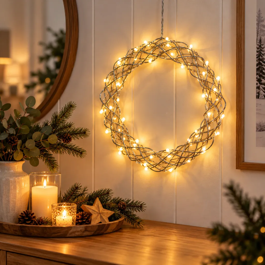Metall Kranz mit 40 LEDs ca. Ø 30 cm – Galeriebild 1, Artikelnummer 18521