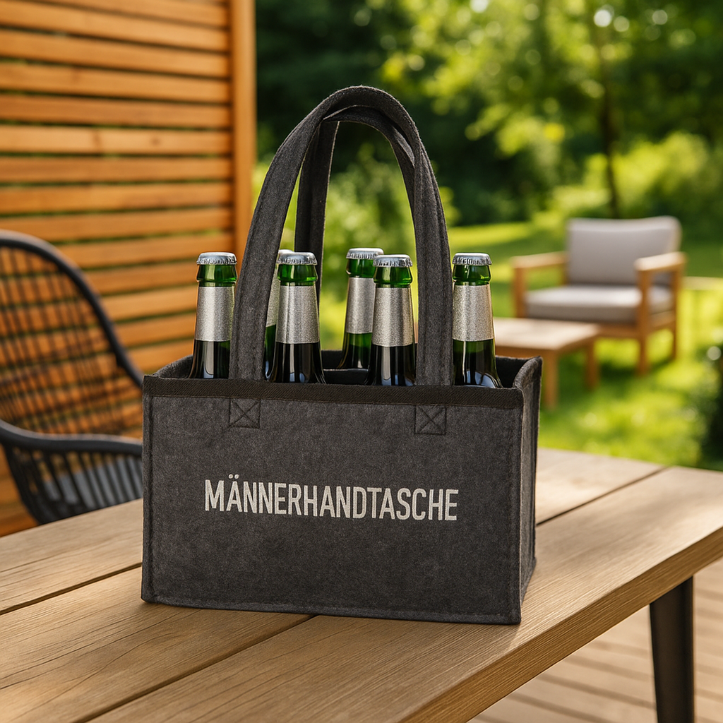 Flaschentasche Grau Filz 6 Fächer Männerhandtasche Tragetasche – Galeriebild 6, Artikelnummer 18098