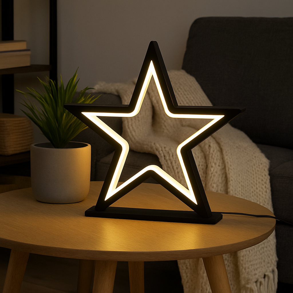 LED Metallstern schwarz 34 cm mit 70 warmweißen LEDs für Innen – Galeriebild 5, Artikelnummer 18189