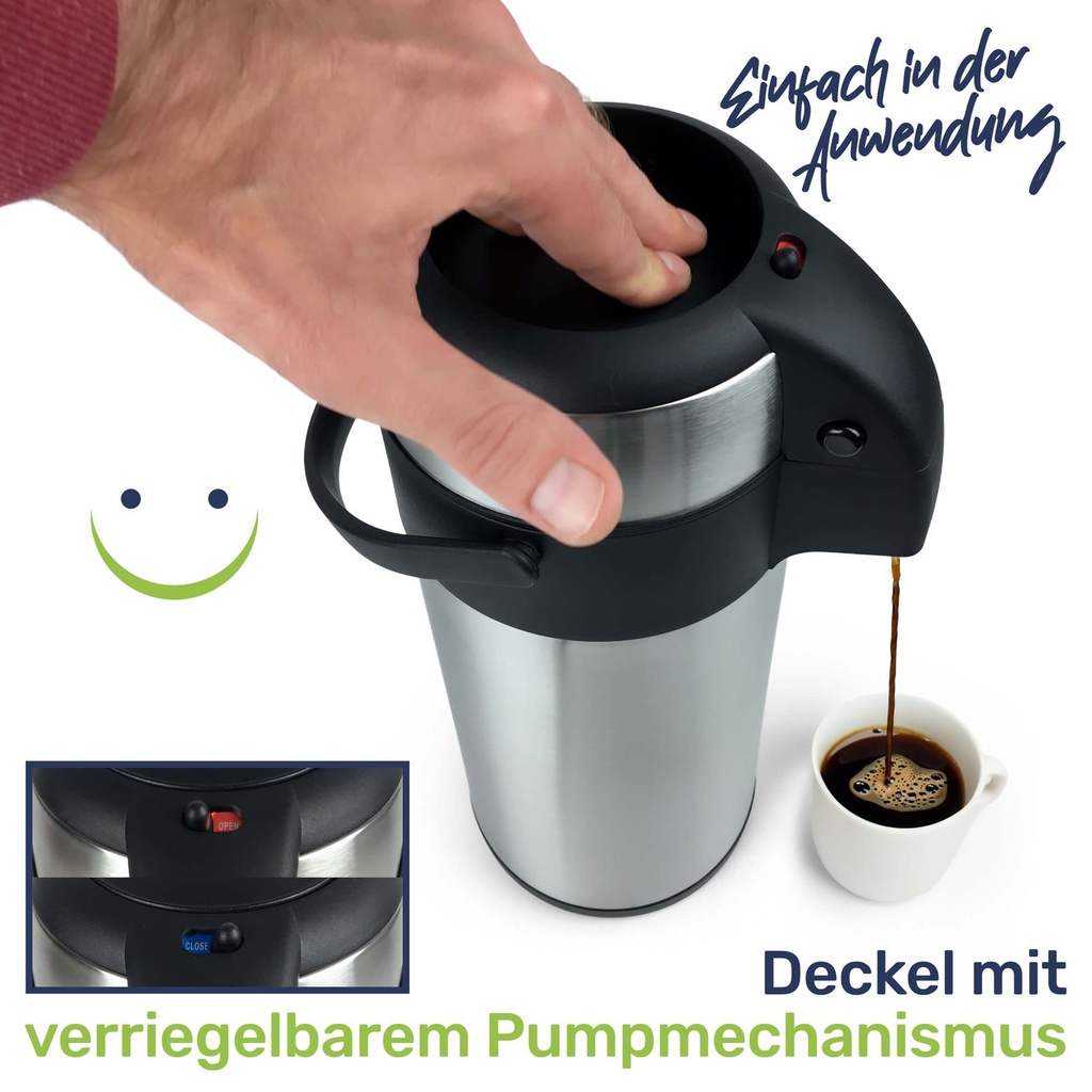 Edelstahl Airport Pumpkanne, 5 Liter- doppelwandig, auslaufsicher – Galeriebild 5, Artikelnummer 10106