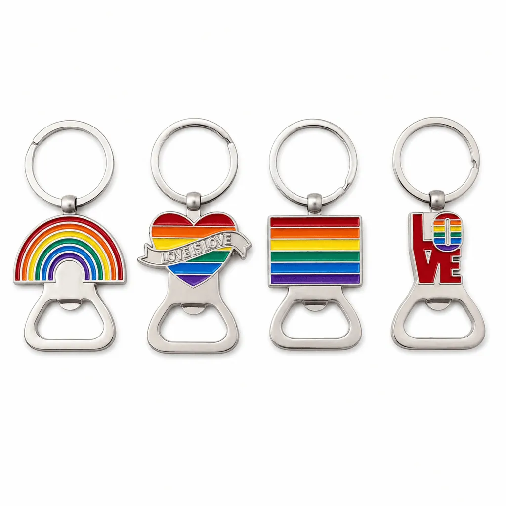Flaschenöffner Schlüsselanhänger 4er Set Pride Metall 8 cm – Galeriebild 1, Artikelnummer 18437