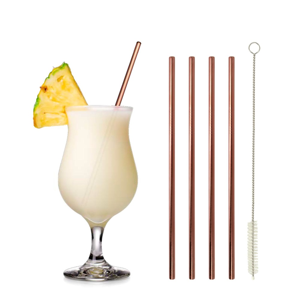 Edelstahl 4er Set Trinkhalme 21,5cm Strohhalme Barzubehör mit Bürste – Galeriebild 1, Artikelnummer 14244