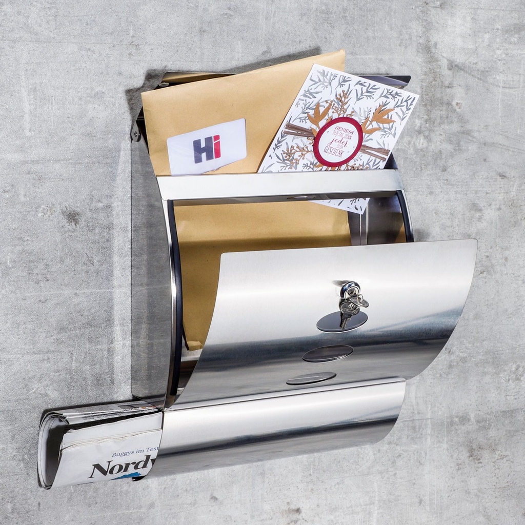 Edelstahl Briefkasten mit Zeitungsfach & Einwurfklappe 30x12x40cm – Galeriebild 5, Artikelnummer 17238