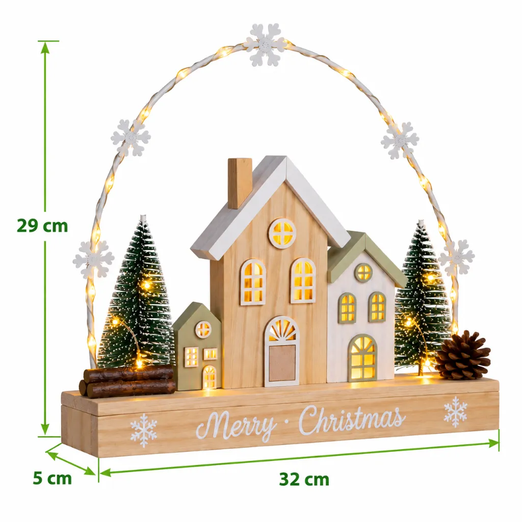 LED Weihnachtsstadt mit Gravur Merry Christmas – 35 warmweiße LEDs – Galeriebild 4, Artikelnummer 18316