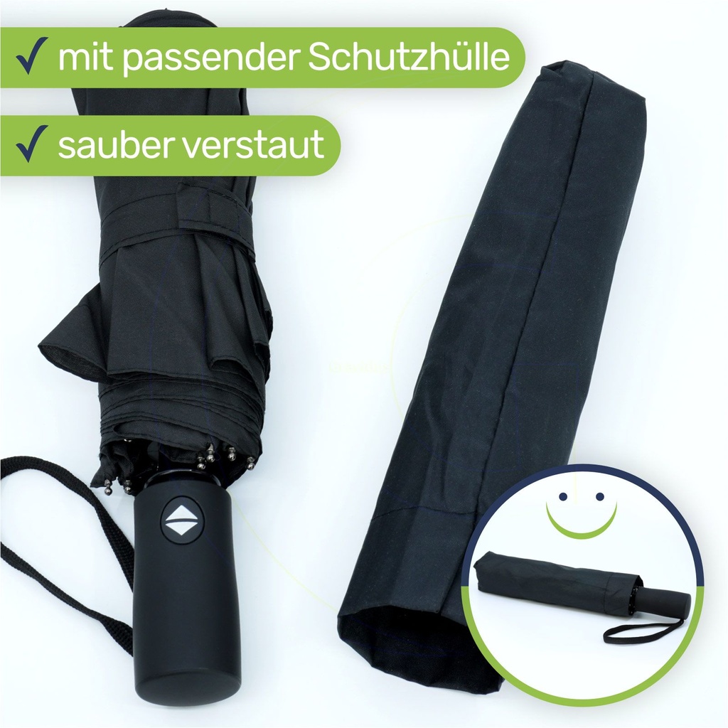 Regenschirm Automatiktaschenschirm windfest 97 cm schwarz mit Hülle – Galeriebild 4, Artikelnummer 2493