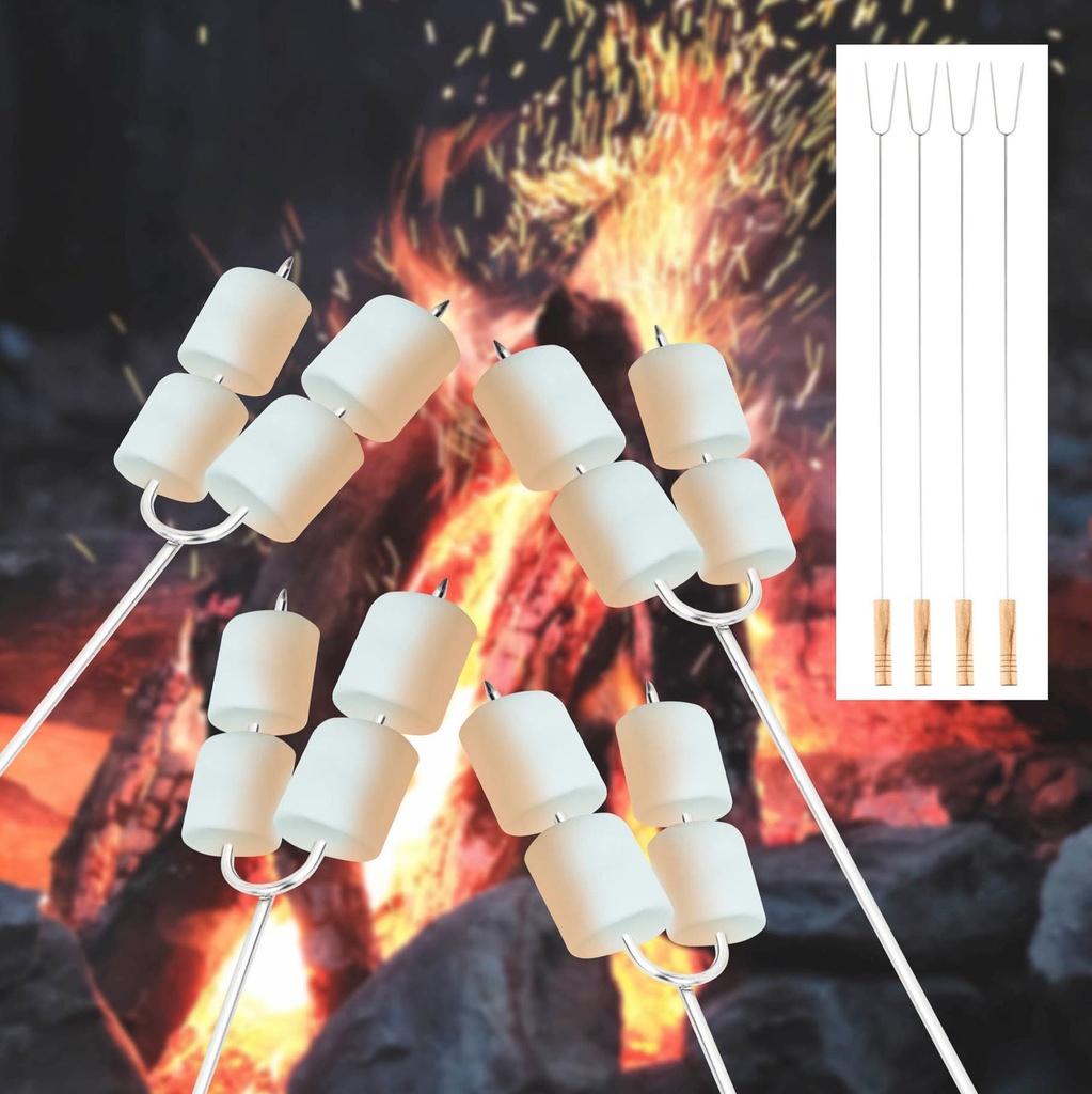 4er Set Grillspieße – Edelstahl & Holz, 75 cm – Ideal für Lagerfeuer – Galeriebild 1, Artikelnummer 17967