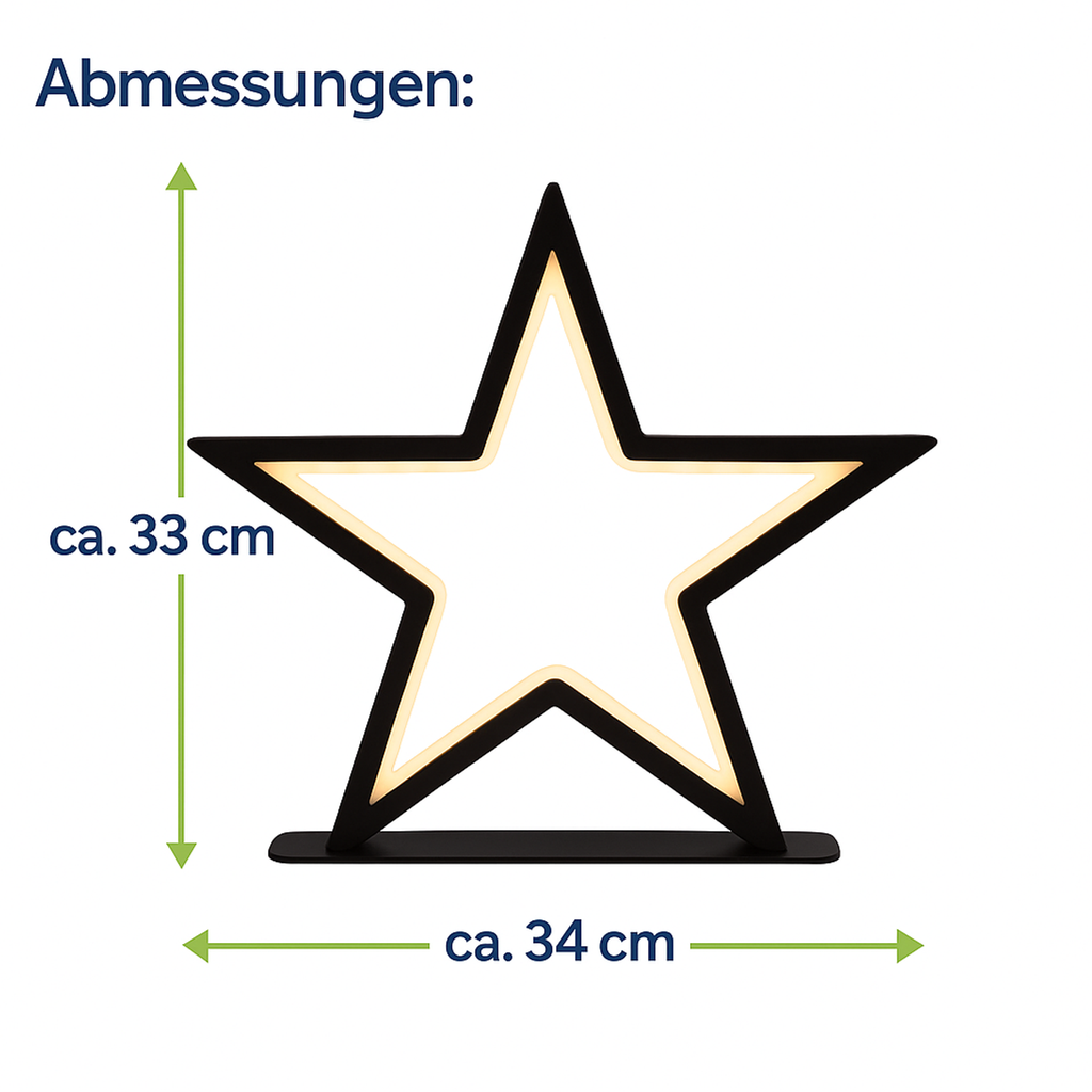 LED Metallstern schwarz 34 cm mit 70 warmweißen LEDs für Innen – Galeriebild 9, Artikelnummer 18189