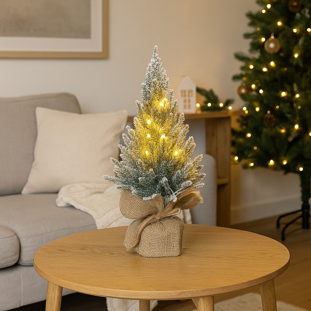 20 LED Weihnachtsbaum warmweiß Timer Batteriebetrieb Schneeoptik 45 cm – Galeriebild 2, Artikelnummer 18281