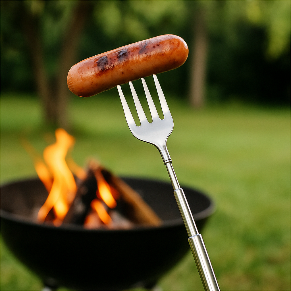 Ausziehbare Gabel teleskopierbar Silber Metall 22-64 cm Camping Grill – Galeriebild 2, Artikelnummer 18309