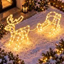 Rentier mit Schlitten mit 160 warm weißen LEDs ca. 130 x 16 x 38cm – Galeriebild 1, Artikelnummer 18511