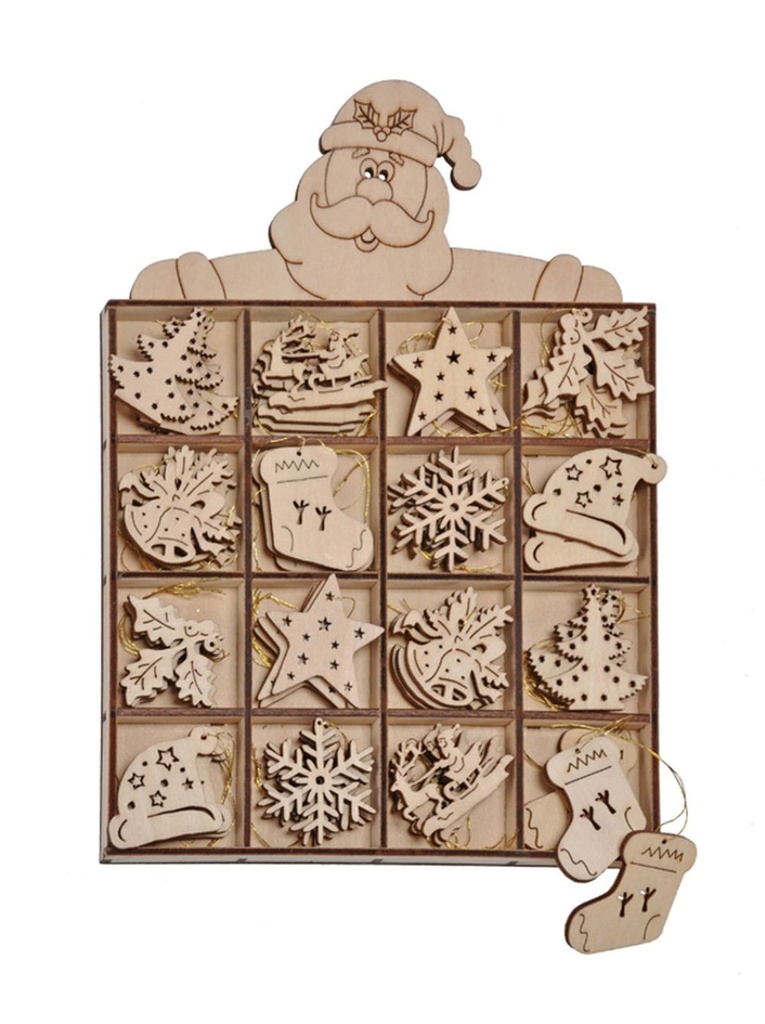 Holz-Aufhänger-Set Weihnachtsbaum Schmuck 48 Figuren – Galeriebild 1, Artikelnummer 8074