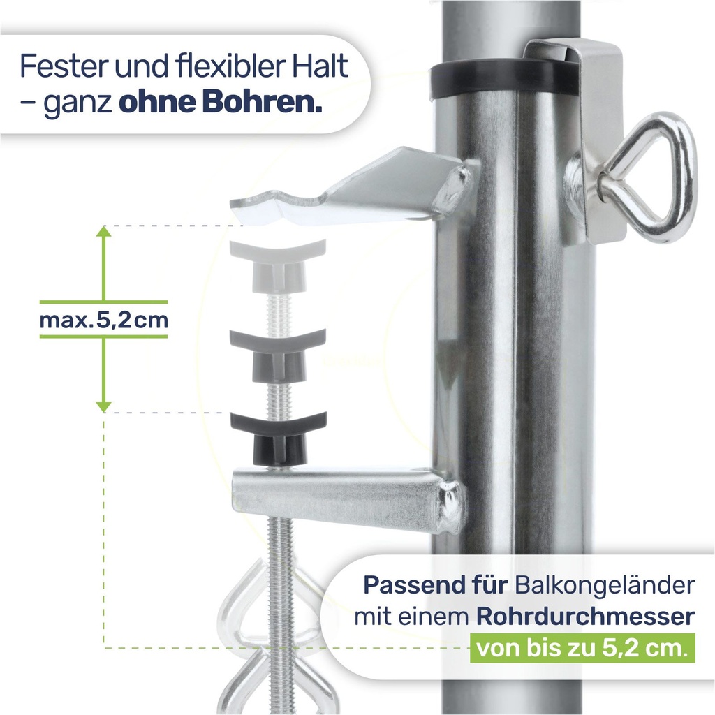 Sonnenschirmhalter für Balkongeländer 25-38mm aus Aluminium – Galeriebild 9, Artikelnummer 17975