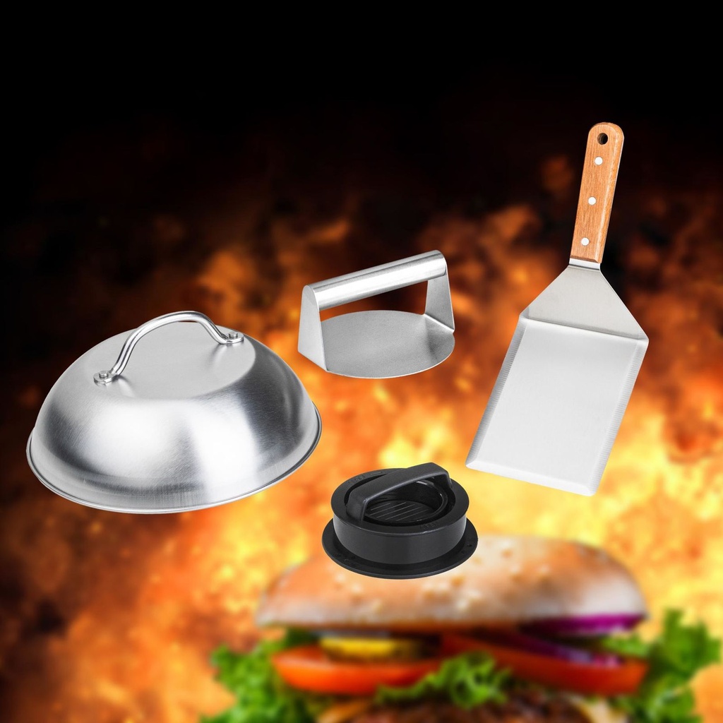 Smash-Burger Maker Set 4-teilig mit Haube, Pressen und BBQ-Wender – Galeriebild 1, Artikelnummer 17930