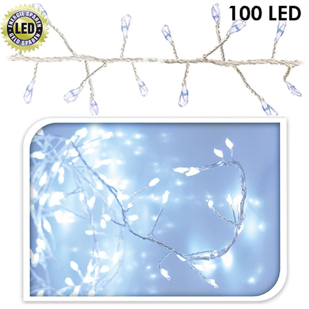 100 LED Cluster Lichterkette Draht Silber Weiß – Galeriebild 1, Artikelnummer 8503