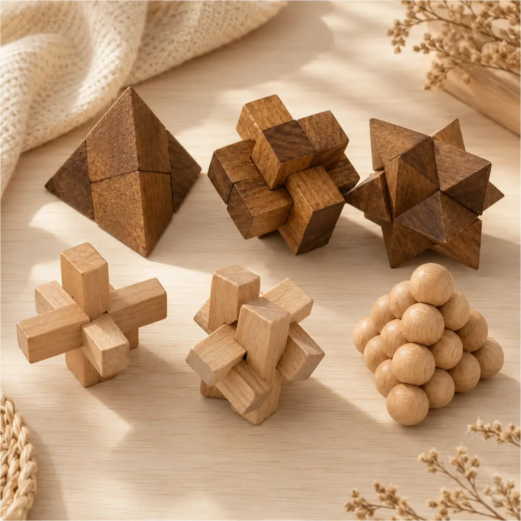 Naturholz Geduldsspiel 6er Set 4,5 cm Knobelspiel