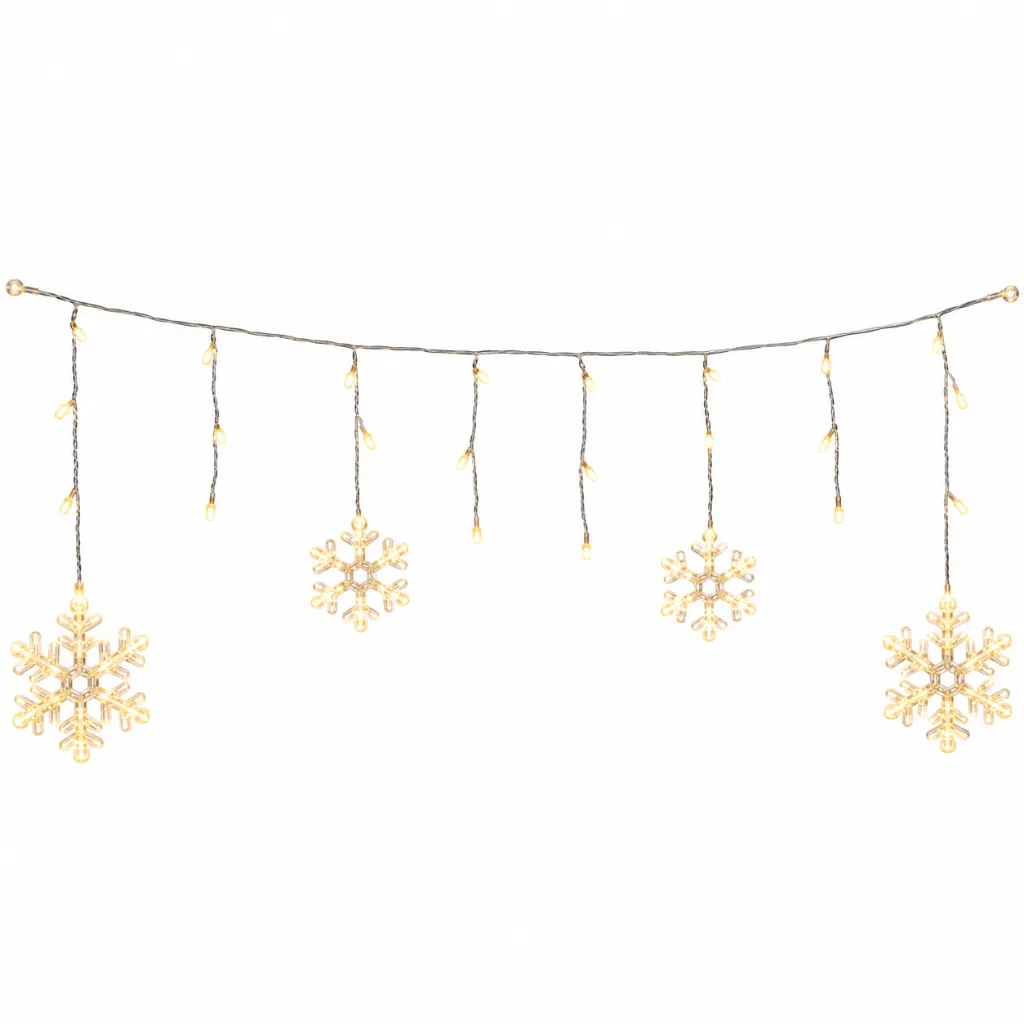 Schneeflocken Lichterkette 60 LED warmweiß 210 x 68 cm – Galeriebild 1, Artikelnummer 15974