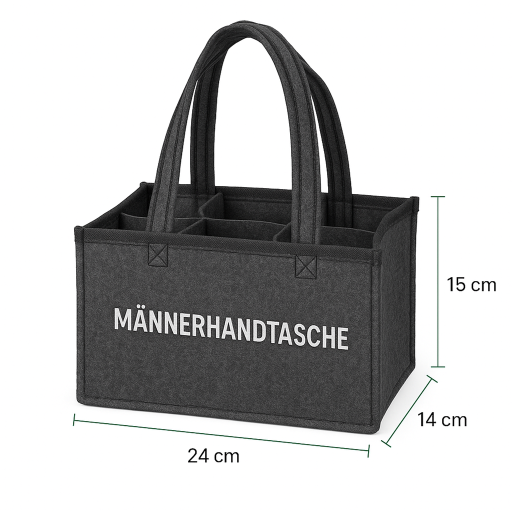 Flaschentasche Grau Filz 6 Fächer Männerhandtasche Tragetasche – Galeriebild 11, Artikelnummer 18098