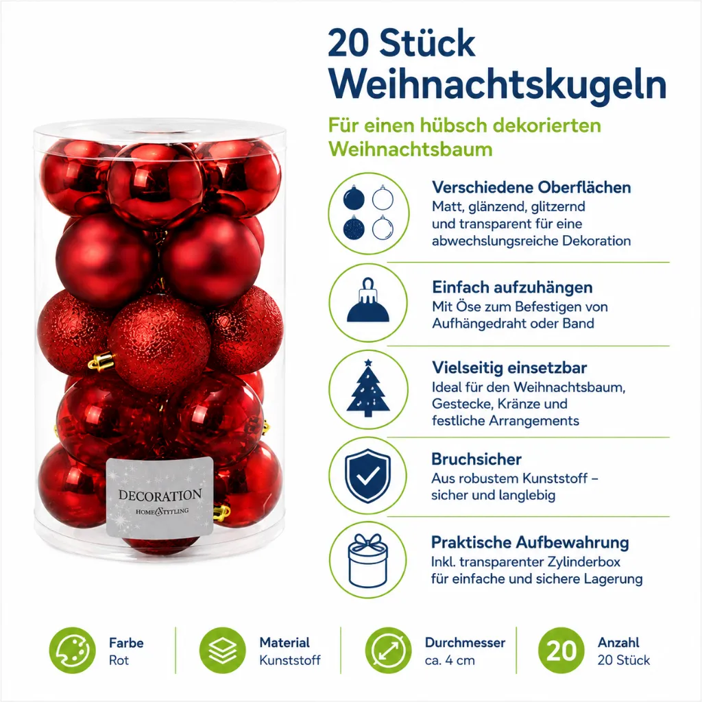 20er Weihnachtsbaum Kugeln Kunststoff – Galeriebild 1