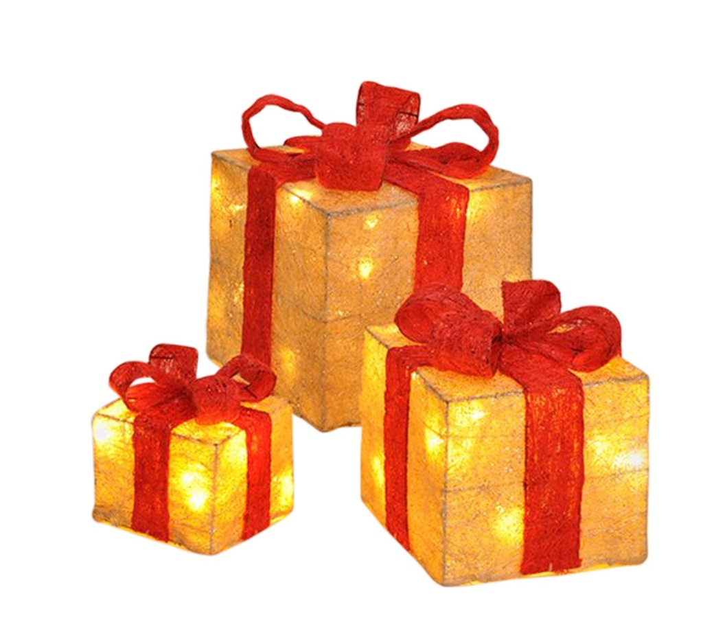 LED Geschenkboxen 3er Set warmweiß Timer Batteriebetrieb Sisal – Galeriebild 4, Artikelnummer 2316