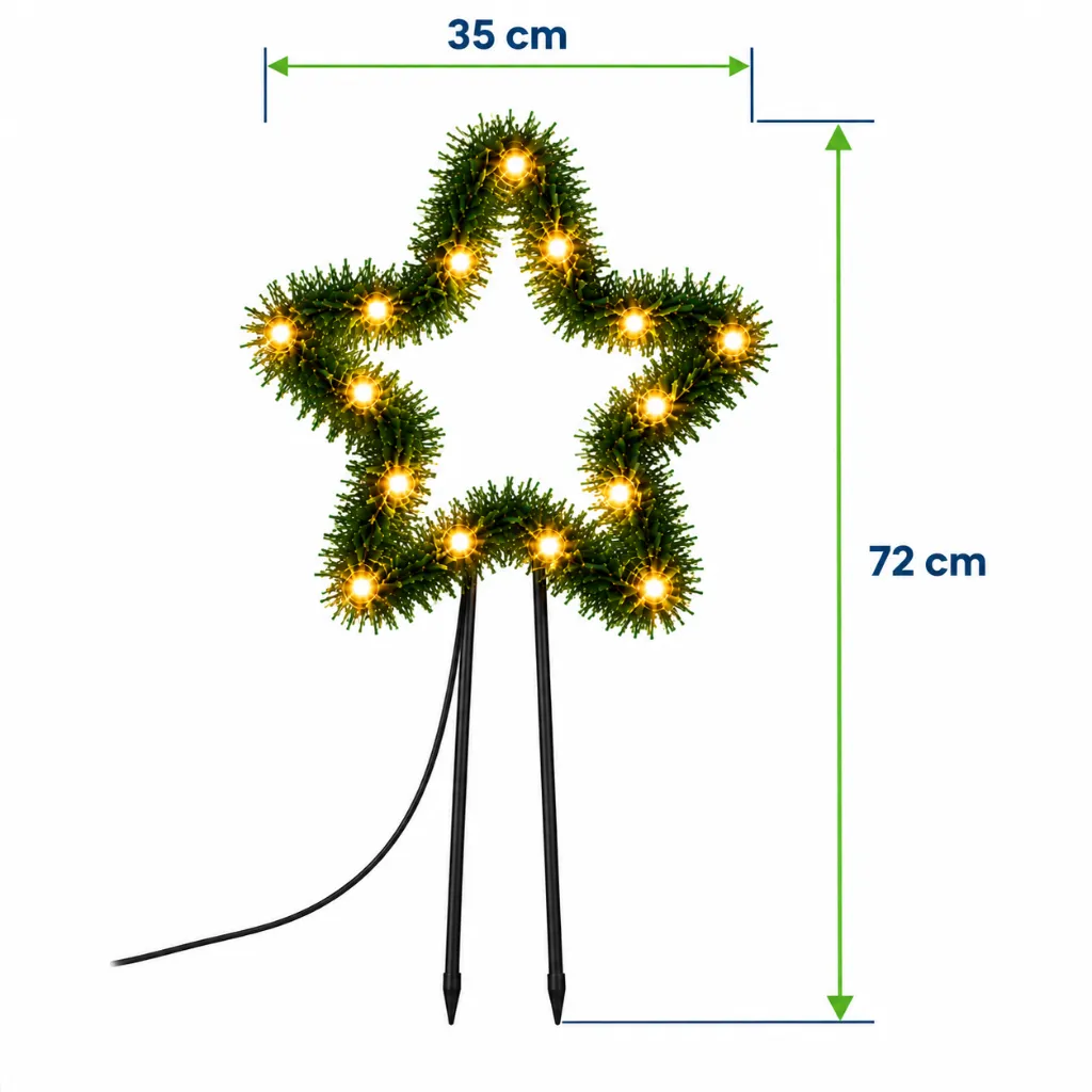 LED Stern mit Tannengirlande und Metallstab ca. 36 x 36 x 72 cm – Galeriebild 1, Artikelnummer 18516