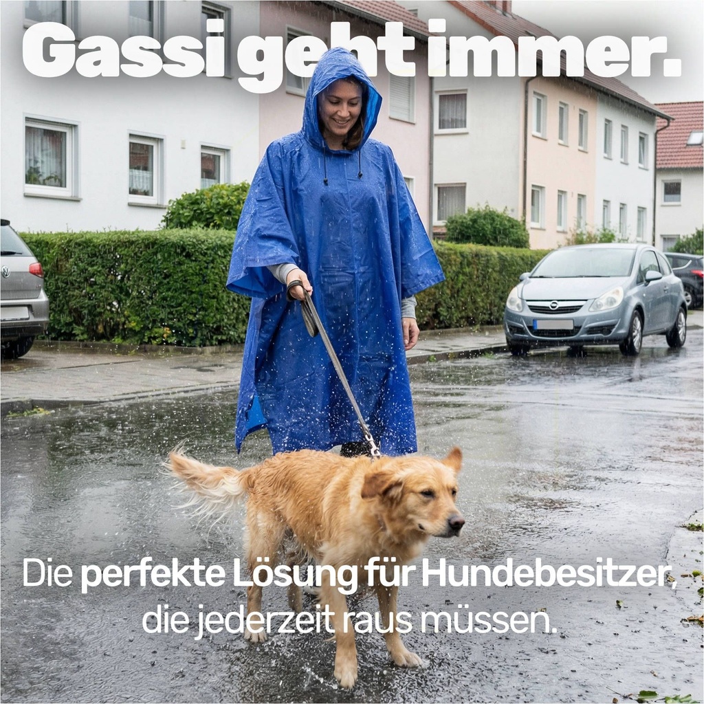 2x Regenponcho Unisex mit Kapuze blau Regencape Universalgröße – Galeriebild 9, Artikelnummer 2222