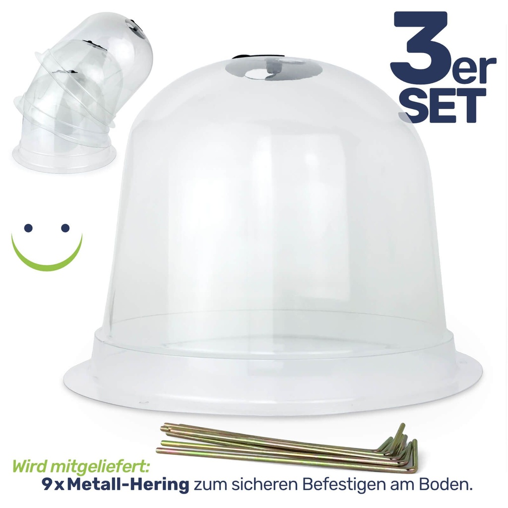 Minigewächshaus 3er Glockenförmig Schutz für Jungpflanzen Kunststoff – Galeriebild 1, Artikelnummer 17234