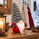 Dekofigur Wichtel mit Ski 20 cm graue Zipfelmütze Weihnachtsdeko – Galeriebild 1, Artikelnummer 18498