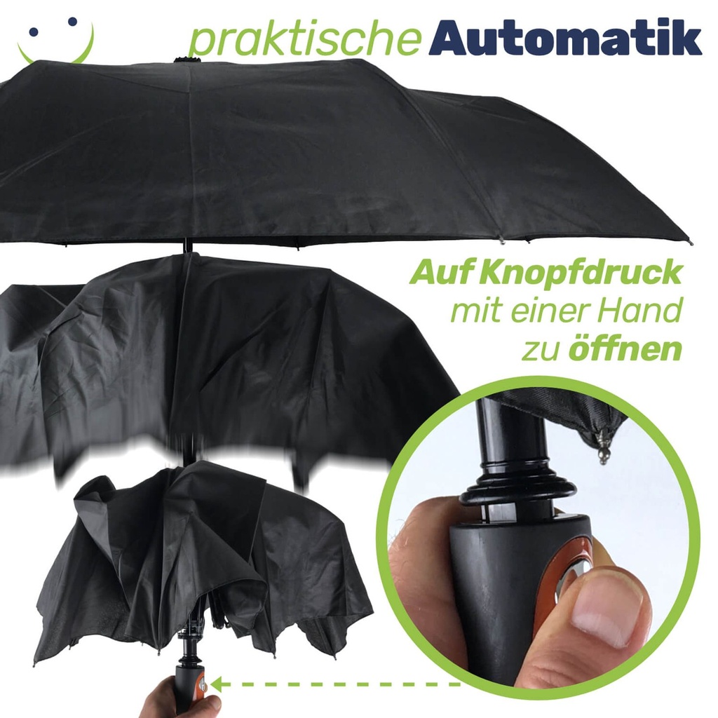 Regenschirm Sturmfest mit Automatik-Öffnung Taschenschirm in Schwarz – Galeriebild 4, Artikelnummer 17206