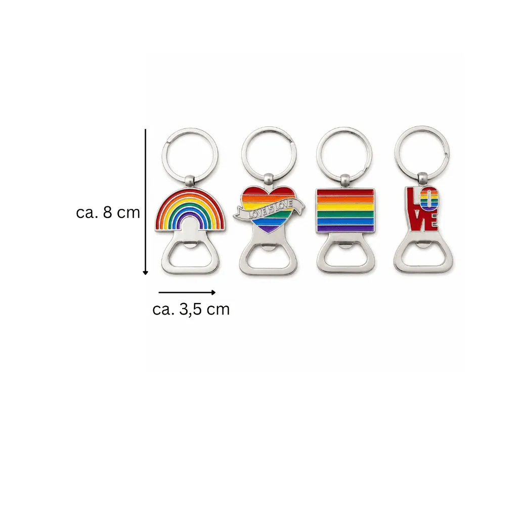 Flaschenöffner Schlüsselanhänger 4er Set Pride Metall 8 cm – Galeriebild 1, Artikelnummer 18437