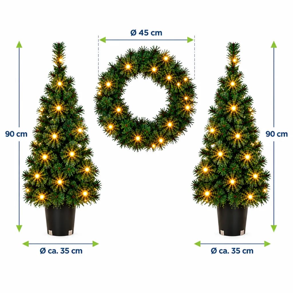 LED Weihnachtsdeko Set 2 Weihnachtsbäume 90 cm mit Kranz 45 cm – Galeriebild 5, Artikelnummer 15965