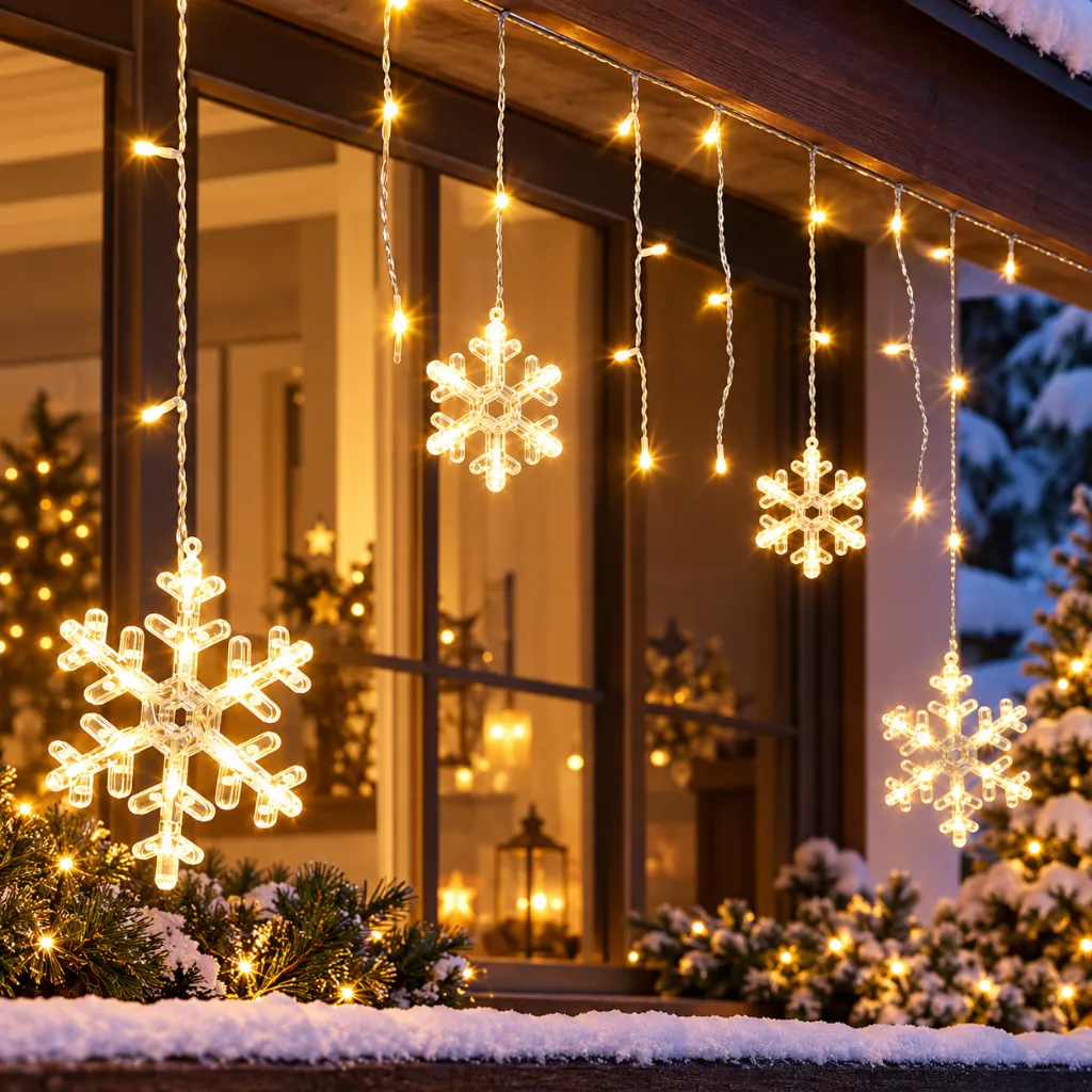Schneeflocken Lichterkette 60 LED warmweiß 210 x 68 cm – Galeriebild 1, Artikelnummer 15974