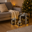 LED Schneemann mit 3er Set Geschenkboxen warmweiß Timer schwarz silber – Galeriebild 5, Artikelnummer 18299