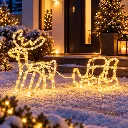 Rentier mit Schlitten mit 160 warm weißen LEDs ca. 130 x 16 x 38cm – Galeriebild 1, Artikelnummer 18511