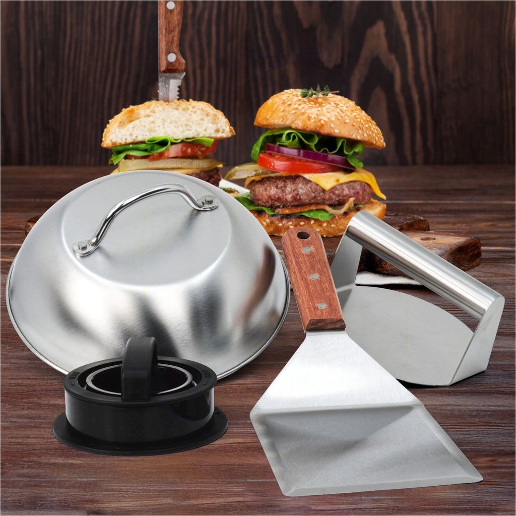 Smash-Burger Maker Set 4-teilig mit Haube, Pressen und BBQ-Wender – Galeriebild 2, Artikelnummer 17930