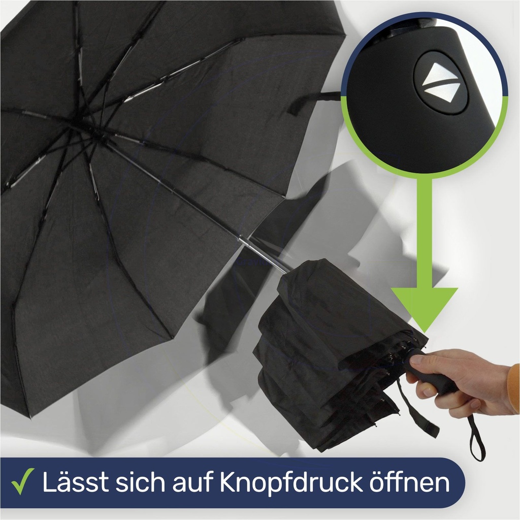Regenschirm Automatiktaschenschirm windfest 97 cm schwarz mit Hülle – Galeriebild 1, Artikelnummer 2493