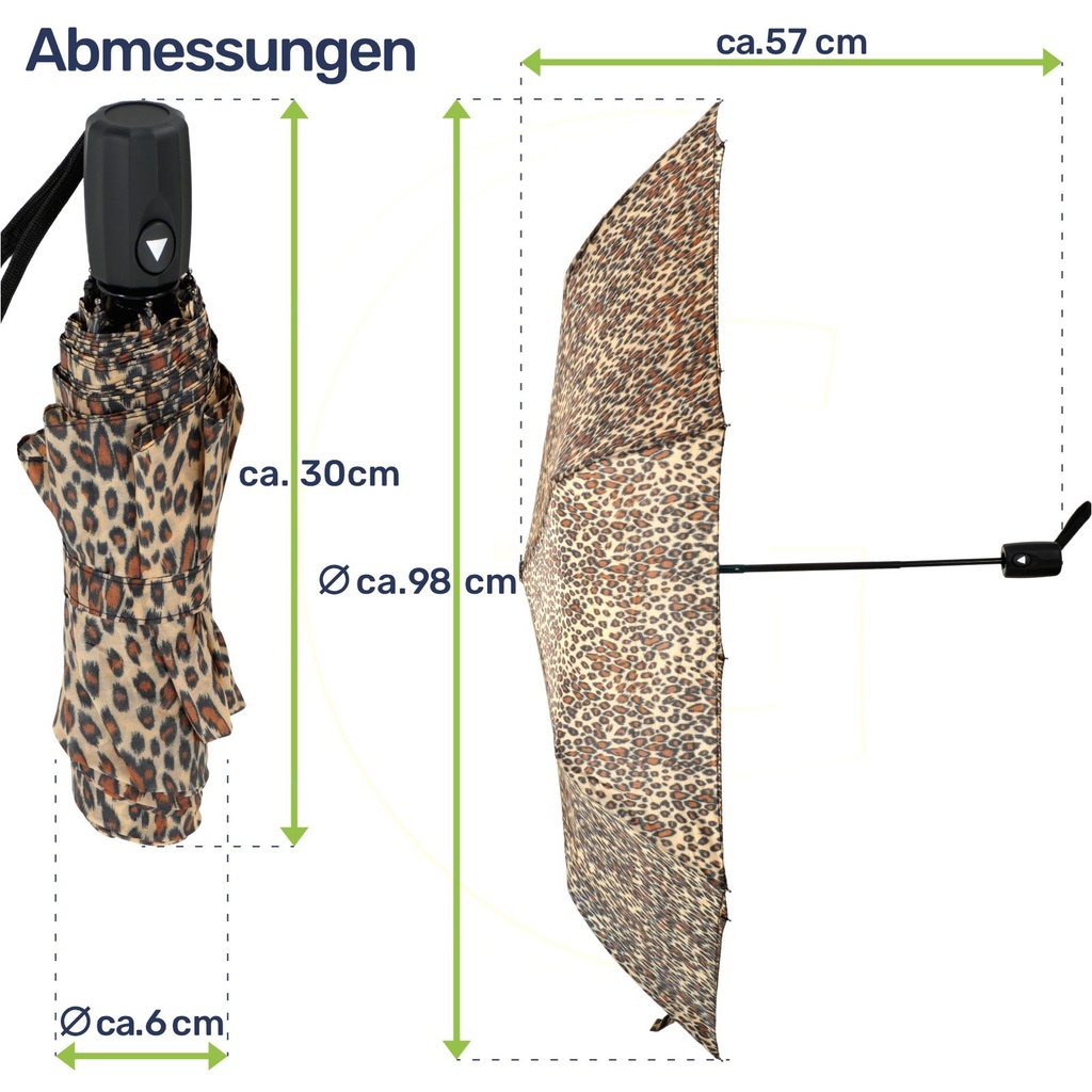 Taschenschirm Leopardenmuster Automatik 8 Streben Fiberglas 100 cm – Galeriebild 7, Artikelnummer 18145