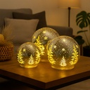 3er Set LED Kugel Winterlandschaft Glas silber Ø10/13/15cm mit Timer – Galeriebild 2, Artikelnummer 18188