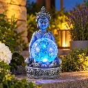 LED Solar Buddha Figur mit RGB Farbwechsel und Glaskugel 19,5 cm – Galeriebild 1, Artikelnummer 18534