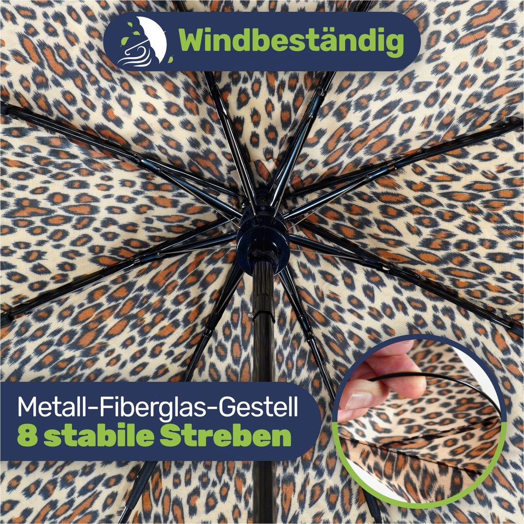 Taschenschirm Leopardenmuster Automatik 8 Streben Fiberglas 100 cm – Galeriebild 4, Artikelnummer 18145
