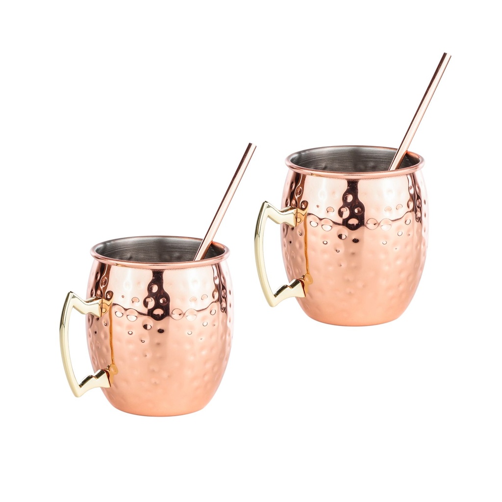 2er Set Mule Becher Kupferbecher mit Trinkhalmen 500 ml in Kupfer Edelstahl – Galeriebild 4, Artikelnummer 15502