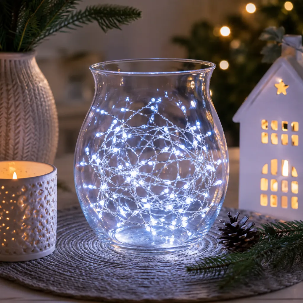 100 LED Cluster Lichterkette Draht Silber Weiß – Galeriebild 1, Artikelnummer 8503
