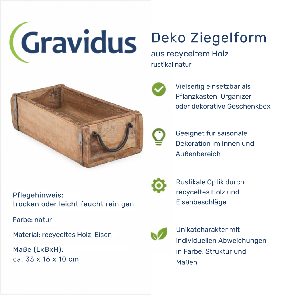 Deko Holzkiste Ziegelform aus recyceltem Holz mit Metallgriff 33x16 cm – Galeriebild 8, Artikelnummer 18213